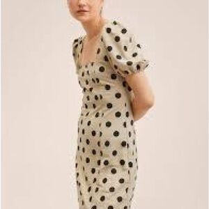 Mango Polka Dot Puff Sleeve Mini Dress